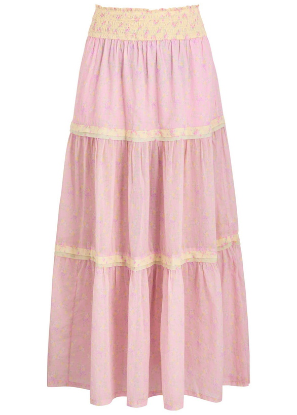 Photo: Loveshackfancy Phia Floral-print Tiered Cotton Maxi Skirt Pink