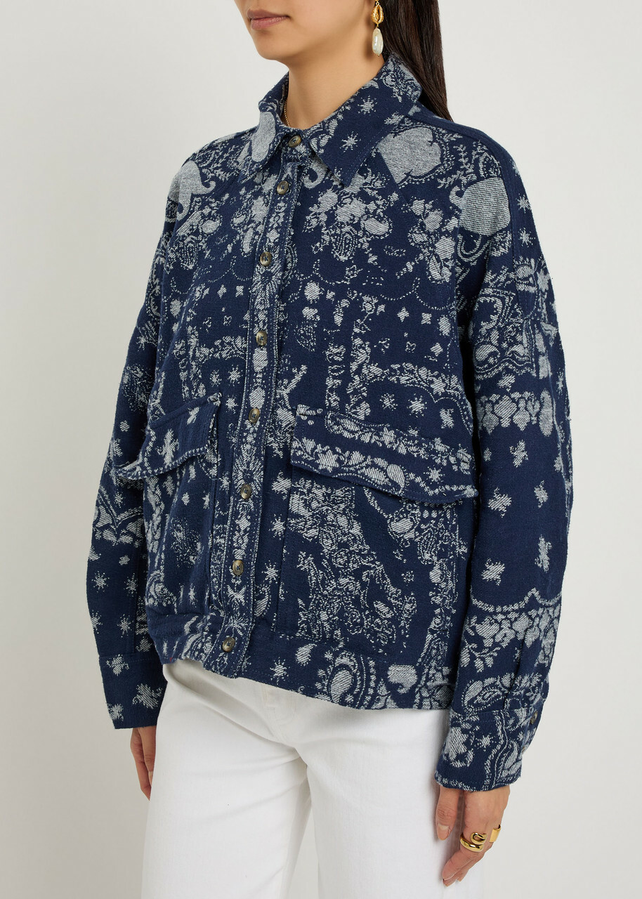 Free People Bandana-jacquard Cotton Overshirt Indigo