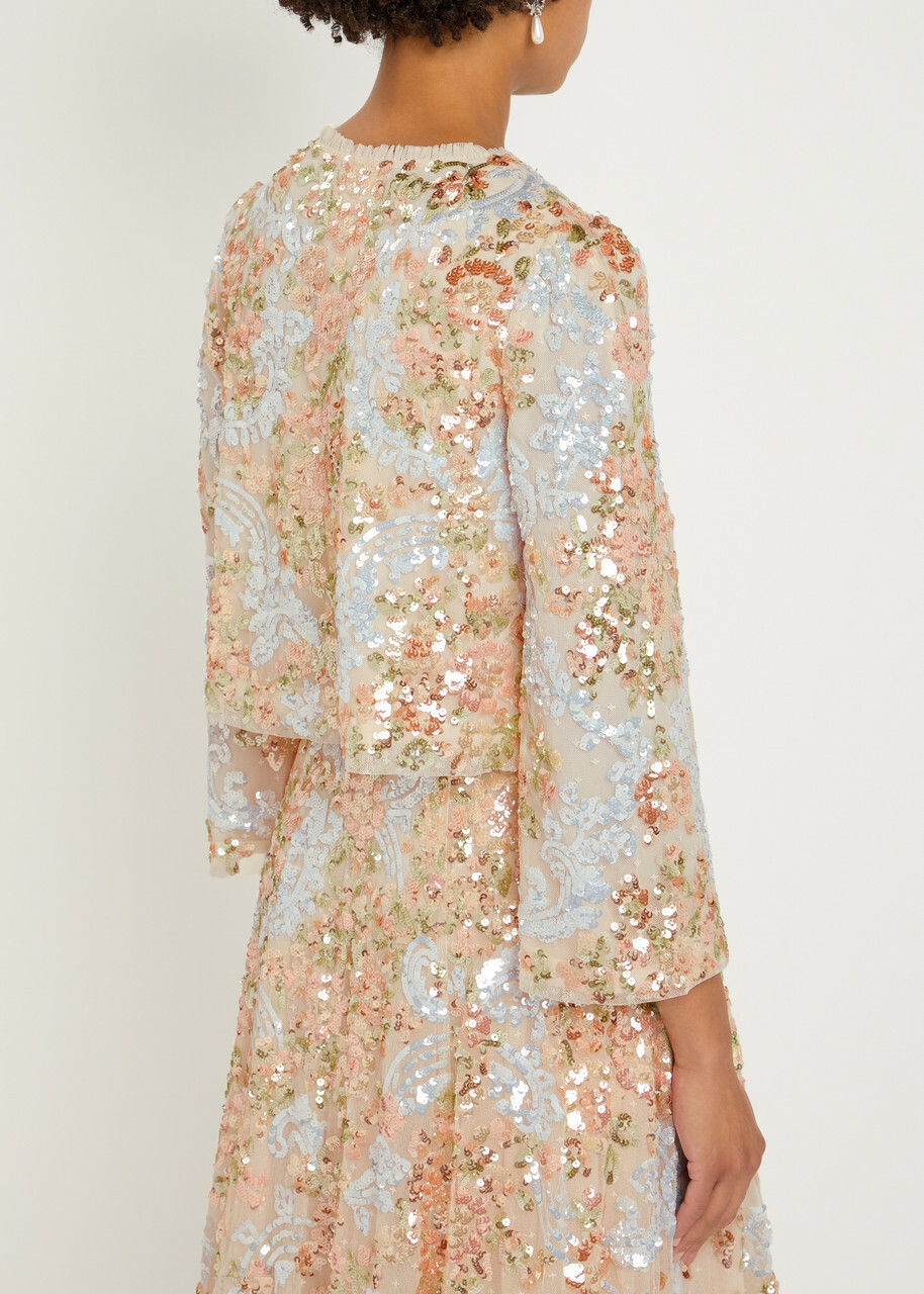 Needle & Thread Baroque Sequin-embellished Tulle Jacket Cream