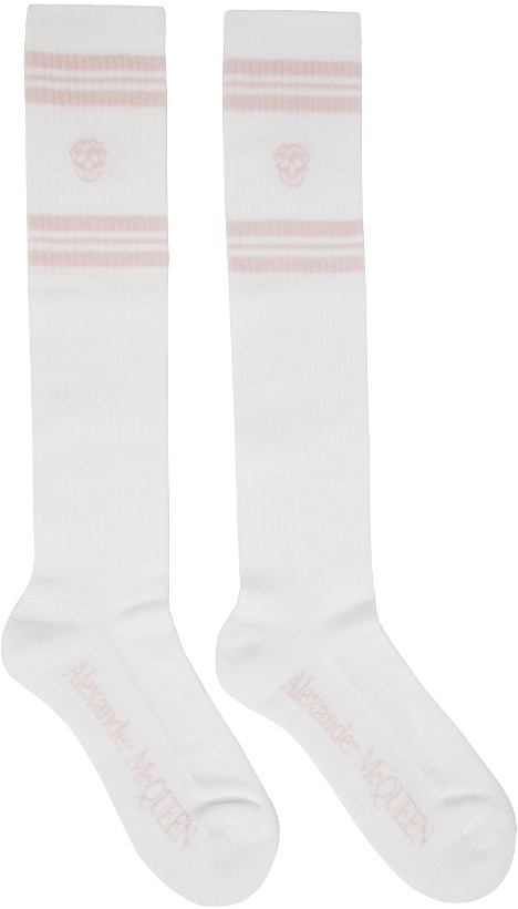 Photo: Alexander McQueen White & Pink Stripe Skull Socks