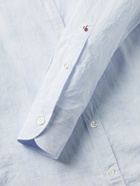 Incotex - Glanshirt Grandad-Collar Striped Cotton and Linen-Blend Shirt - Blue