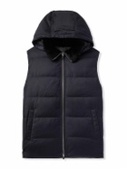 Yves Salomon - Shearling-Trimmed Quilted Wool and Silk-Blend Hooded Down Gilet - Blue