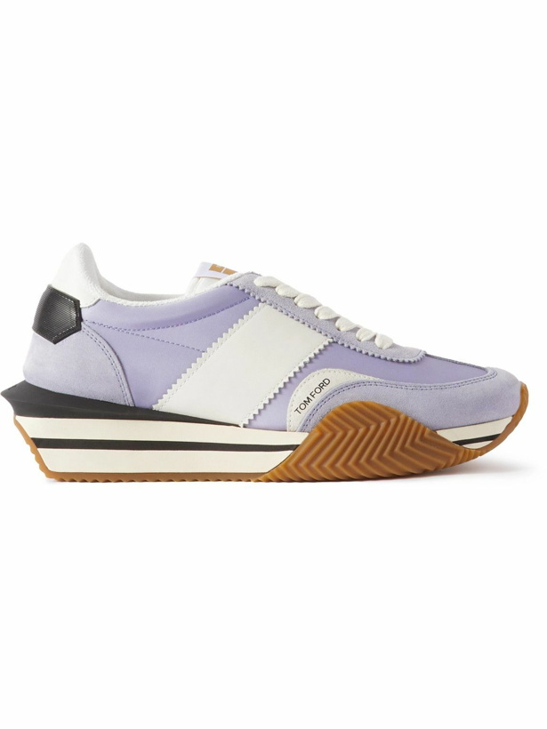Photo: TOM FORD - James Rubber-Trimmed Leather, Suede and Nylon Sneakers - Purple