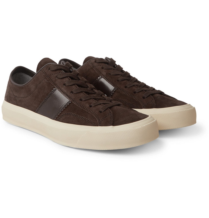 Photo: TOM FORD - Cambridge Leather-Trimmed Suede Sneakers - Brown