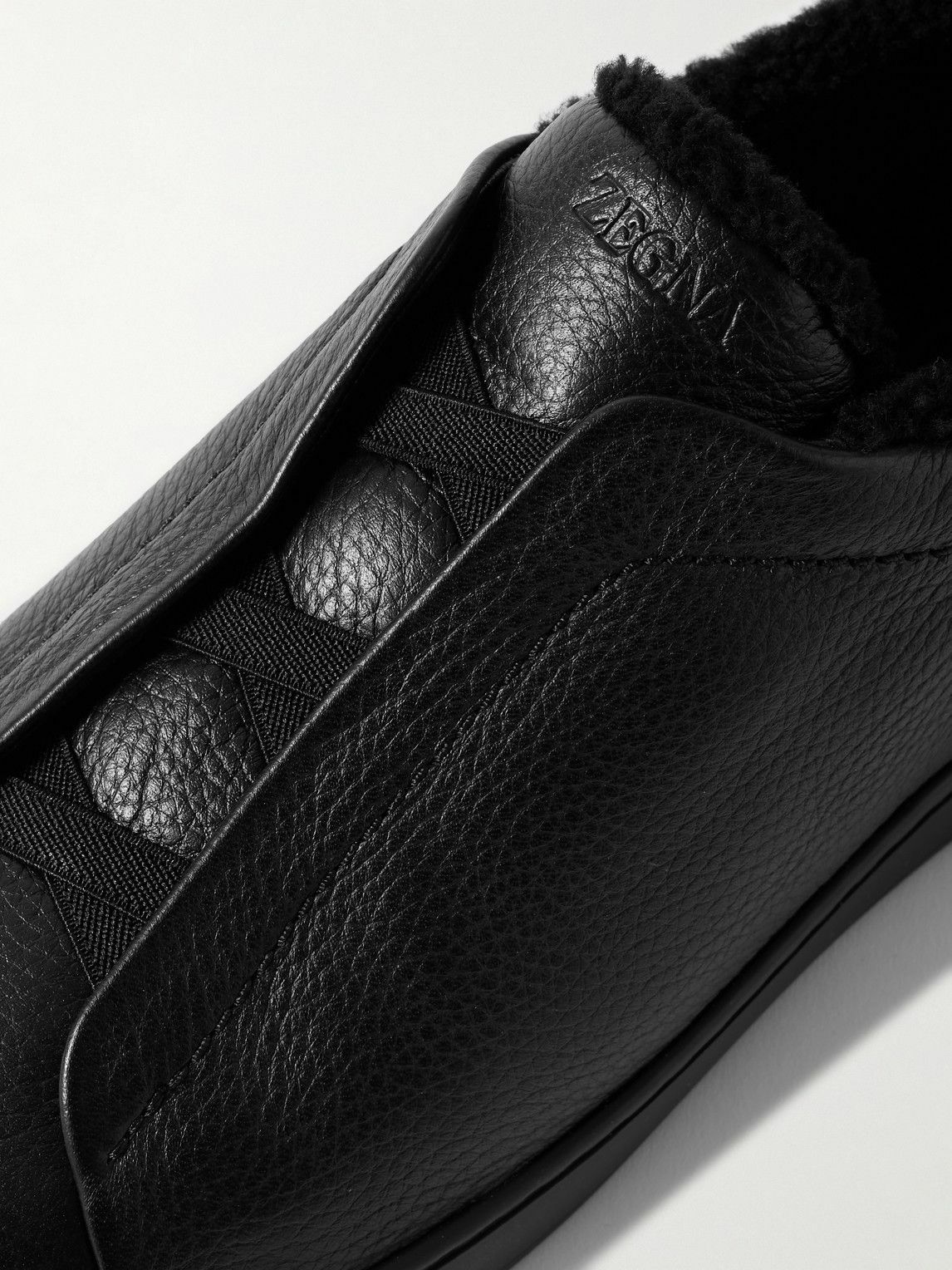 Zegna - Triple Stitch™ Shearling-Lined Full-Grain Leather Slip-On