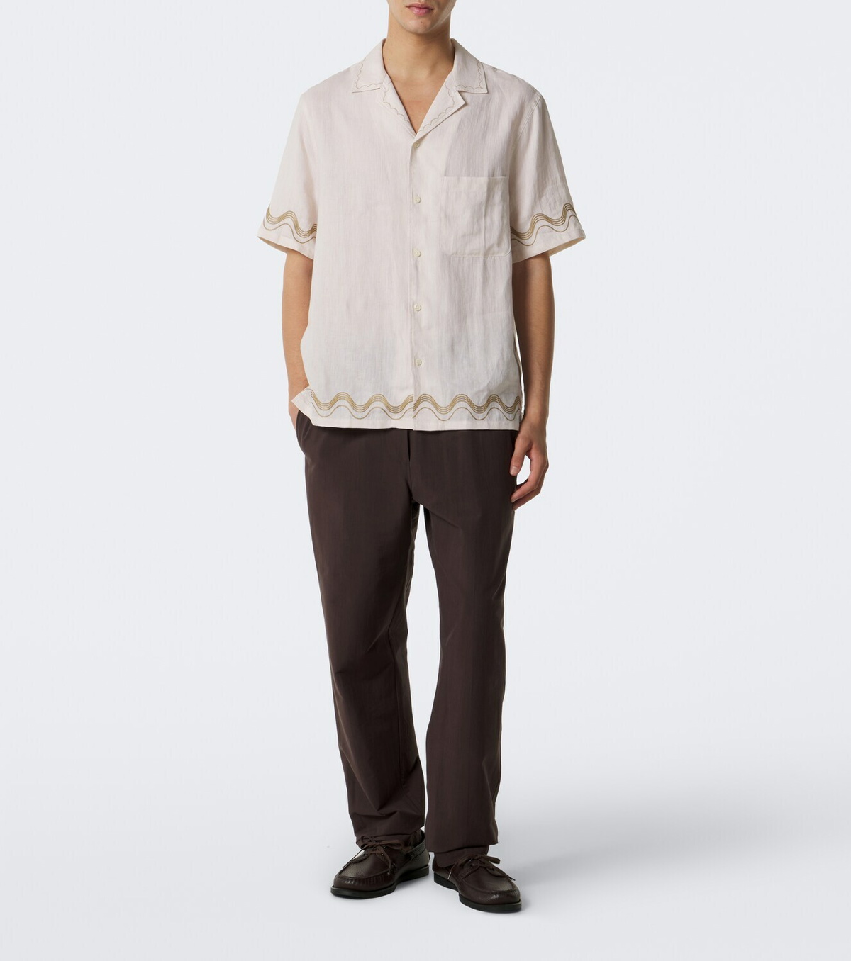 Frescobol Carioca Alves embroidered linen bowling shirt