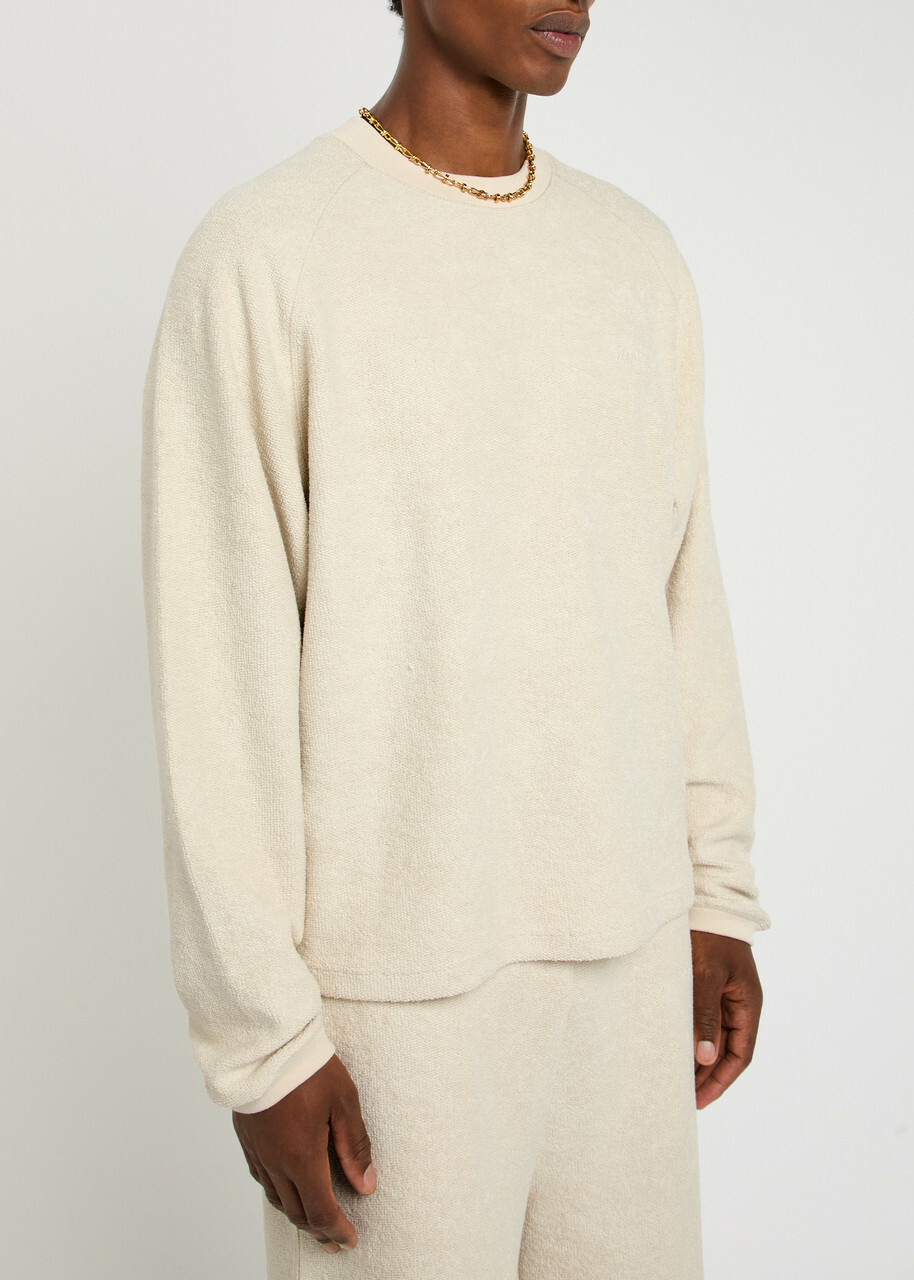 Ami Paris Logo-embroidered Towelling Cotton-blend Sweatshirt Ivory
