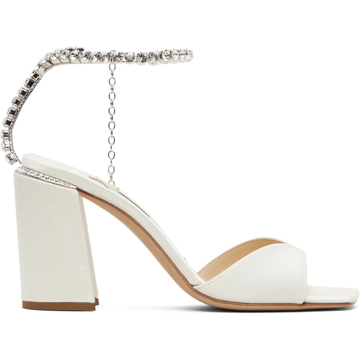 Photo: Jimmy Choo White Saeda Block Heel 85 Heeled Sandals