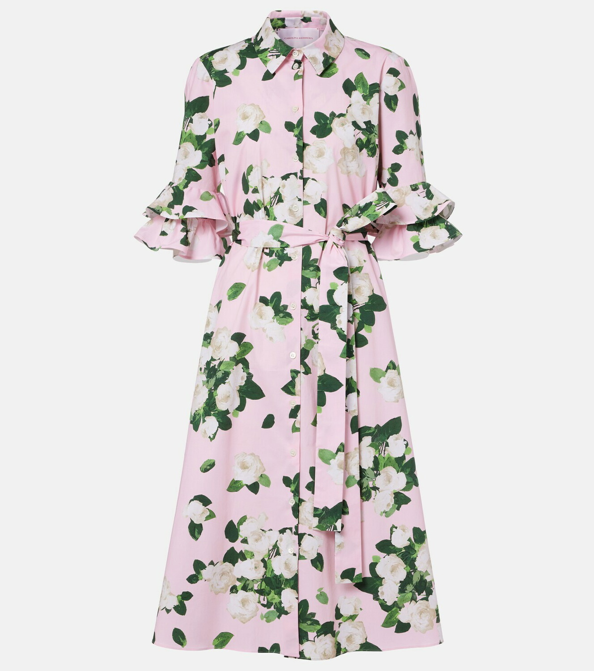 Carolina Herrera Belted floral cotton-blend shirt dress