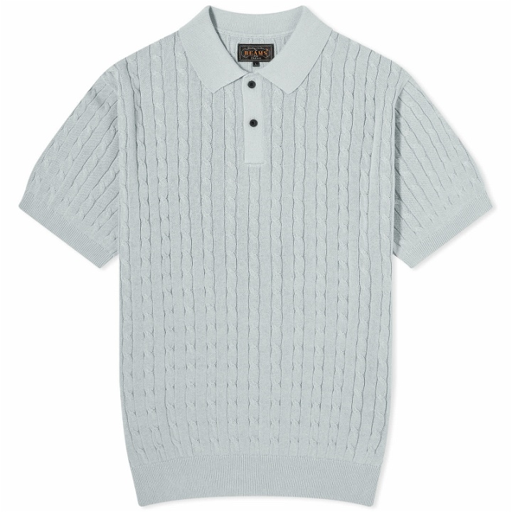 Photo: Beams Plus Men's Cable Knit Polo Shirt in Ice Blue