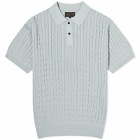 Beams Plus Men's Cable Knit Polo Shirt in Ice Blue