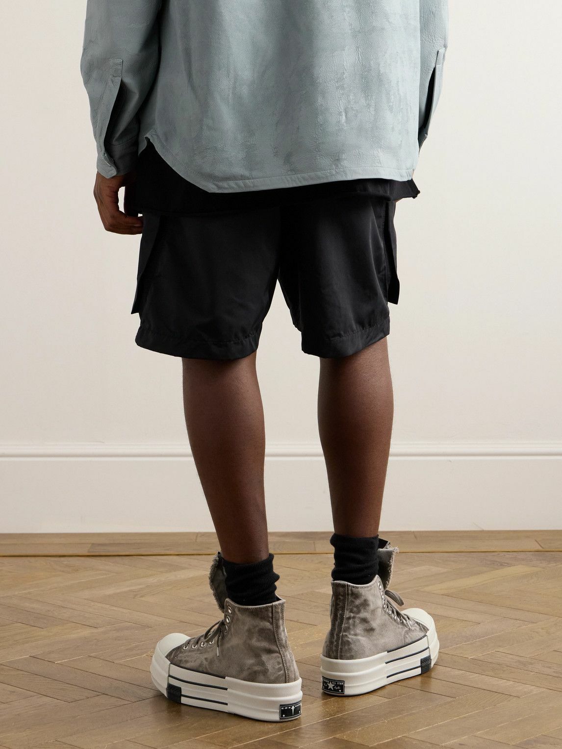 DRKSHDW by Rick Owens - Straight-Leg Faille Drawstring Cargo Shorts - Black