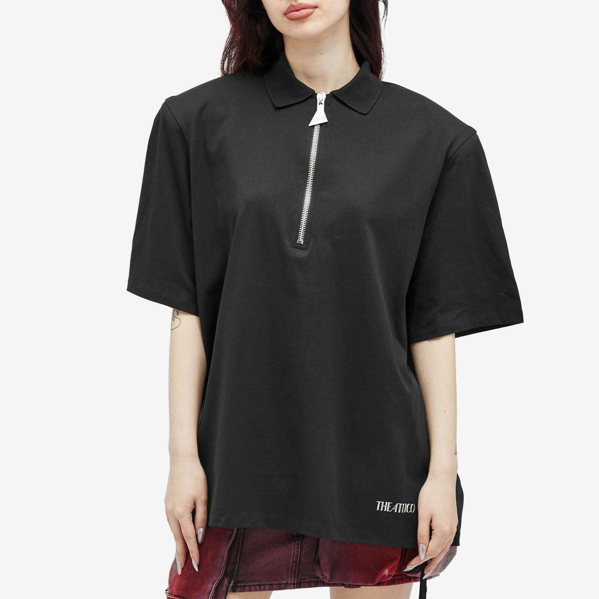 The Attico Women's Zip Front T-Shirt in Black The Attico