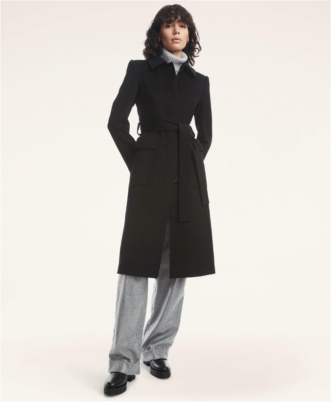 Photo: Brooks Brothers Women's Brushed Wool Twill Wrap Coat | Black