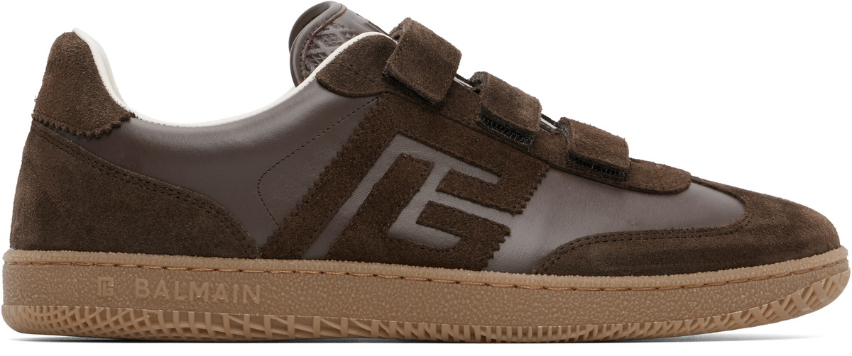 BALMAIN Brown 'Balmain Swan' Suede Sneakers