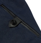 TOM FORD - Slim-Fit Leather-Trimmed Cotton and Linen-Blend Twill Bomber Jacket - Men - Navy