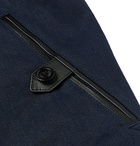 TOM FORD - Slim-Fit Leather-Trimmed Cotton and Linen-Blend Twill Bomber Jacket - Men - Navy