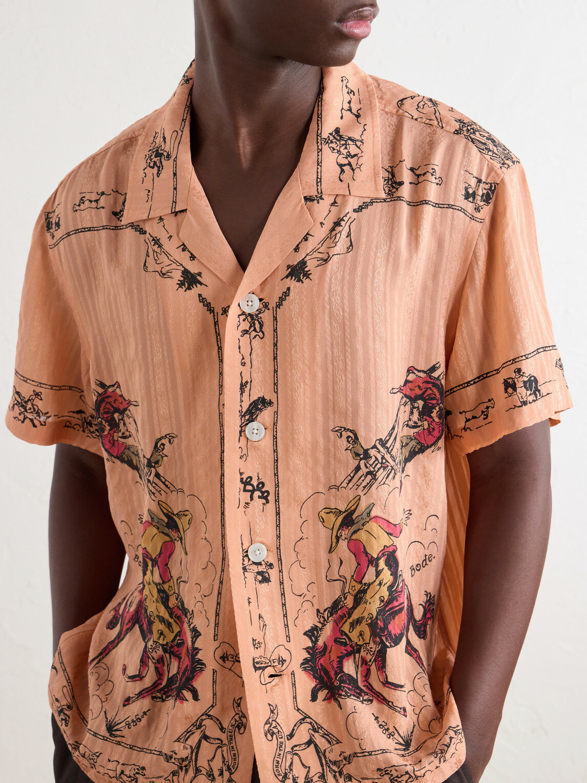 BODE - Bronco Buster Camp-Collar Printed Silk-Jacquard Shirt - Orange