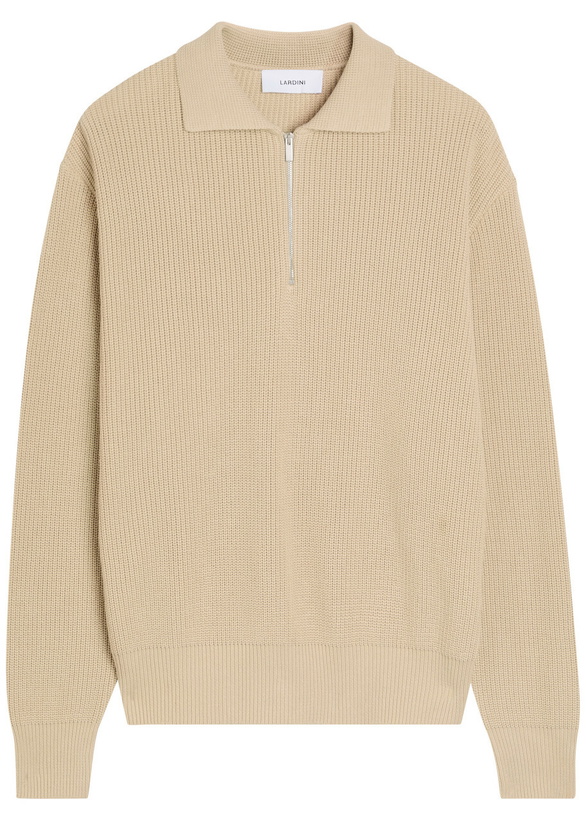 Photo: Lardini Ribbed Knit Cotton Polo Shirt Beige