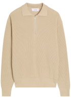Lardini Ribbed Knit Cotton Polo Shirt Beige
