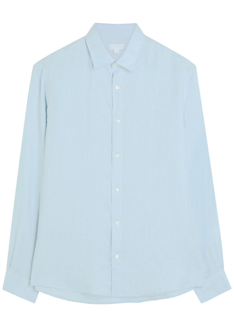 Sunspel Linen Shirt Light Blue