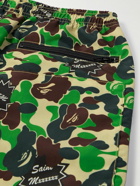 SAINT Mxxxxxx - BAPE® Straight-Leg Webbing-Trimmed Camouflage-Print Shell Trousers - Green