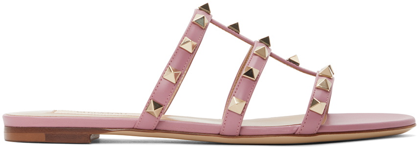 Valentino Garavani Pink Rockstud Flat Slide Sandals