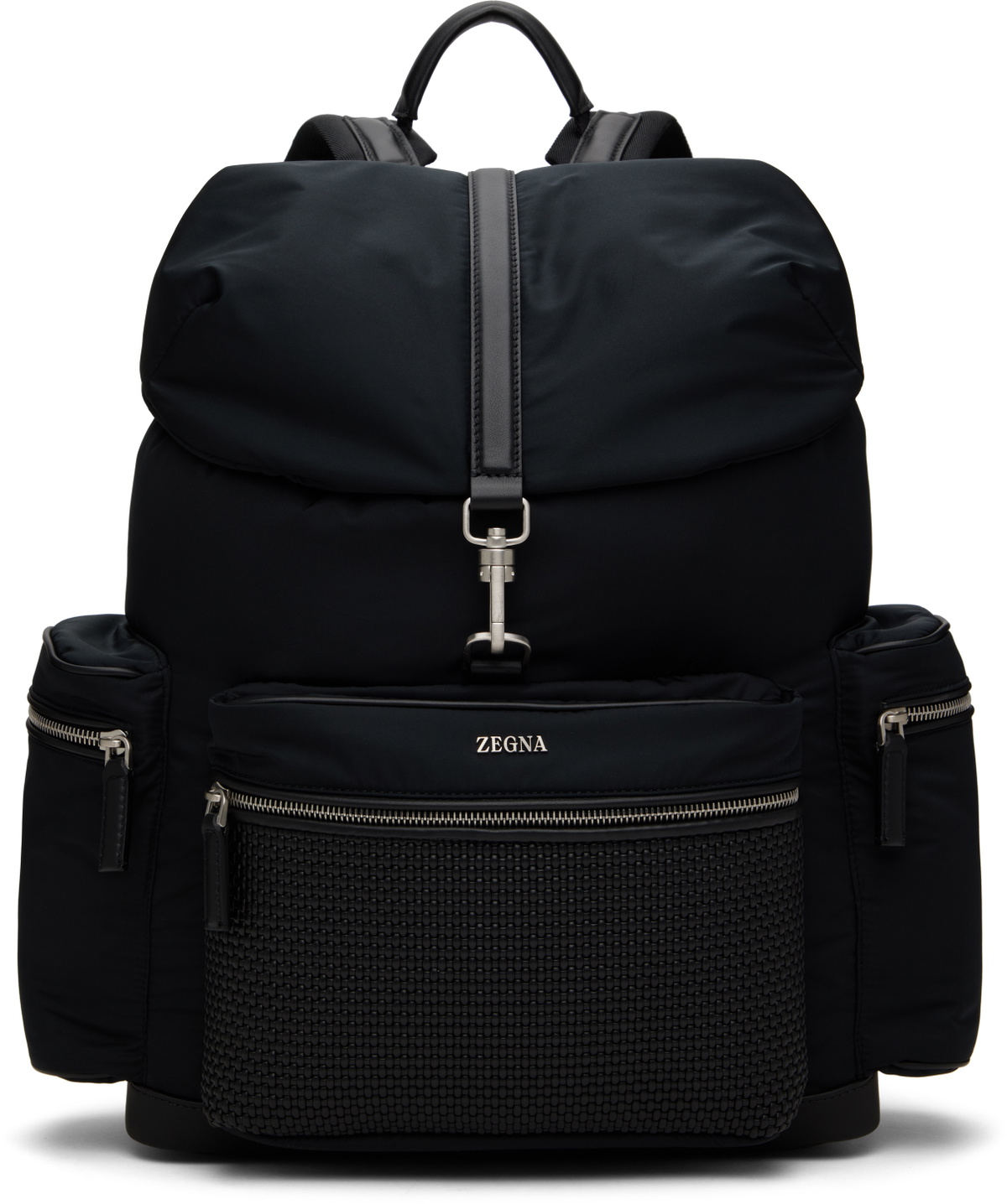 ZEGNA Black Technical Fabric & PELLETESSUTA Leather Backpack