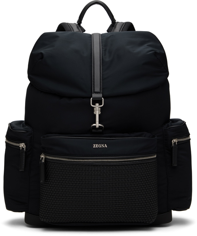 Photo: ZEGNA Black Technical Fabric & PELLETESSUTA Leather Backpack