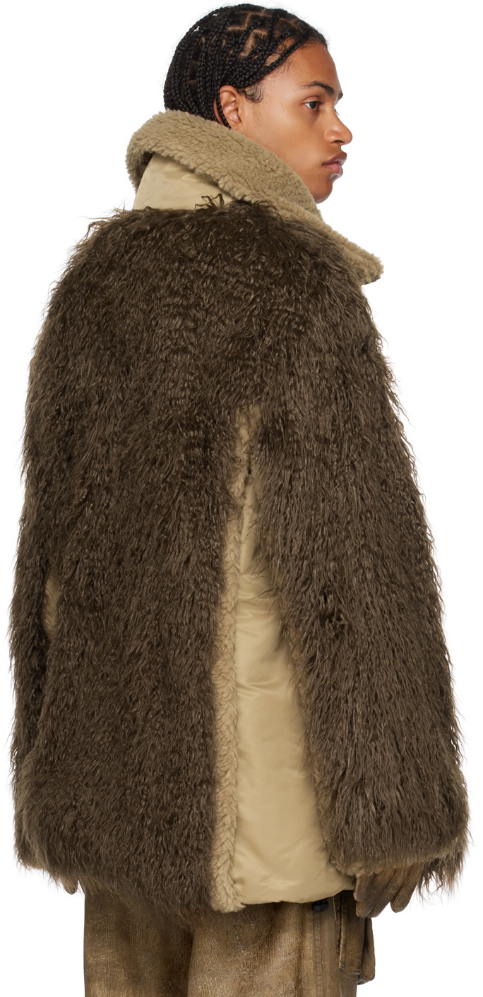 Diesel Beige W-becca Faux-fur Jacket Diesel