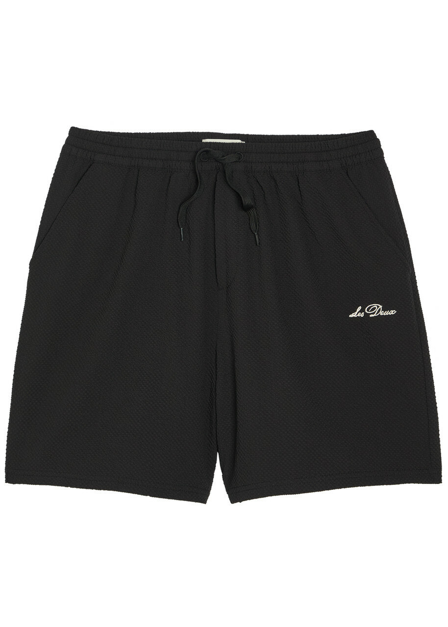 Les Deux Logo-embroidered Seersucker Swim Shorts Black
