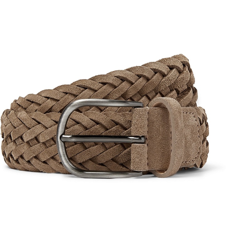 Photo: Anderson's - 3.5cm Camel Woven Suede Belt - Brown