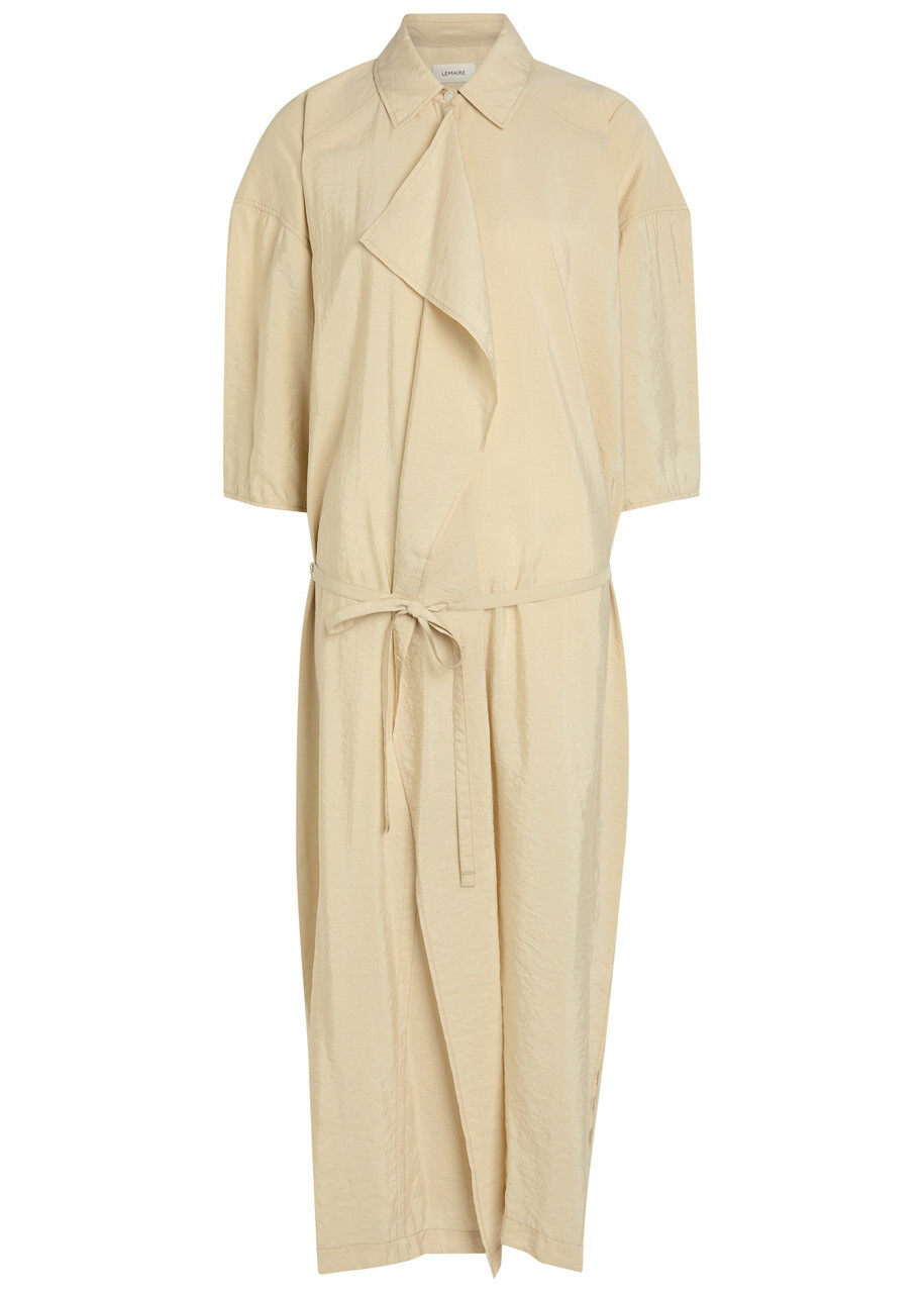 Lemaire Belted Brushed Silk-blend Midi Shirt Dress Beige