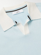 MR P. - Slim-Fit Honeycomb-Knit Cotton Polo Shirt - Blue