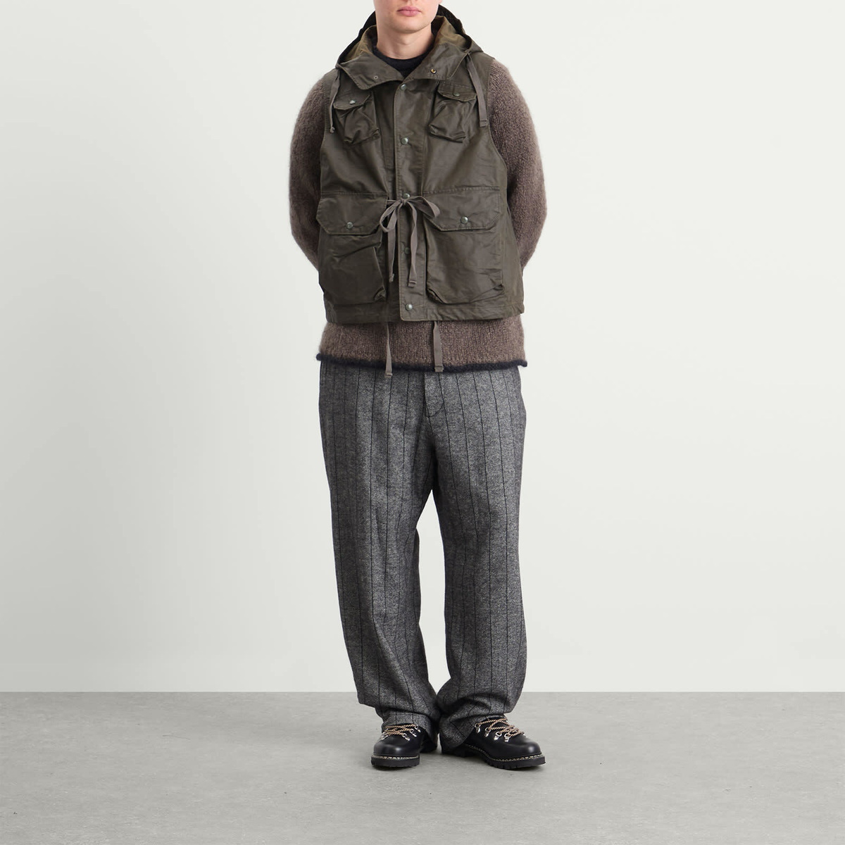 Engineered Garments Men's Waxed Cotton Field Vest in Olive