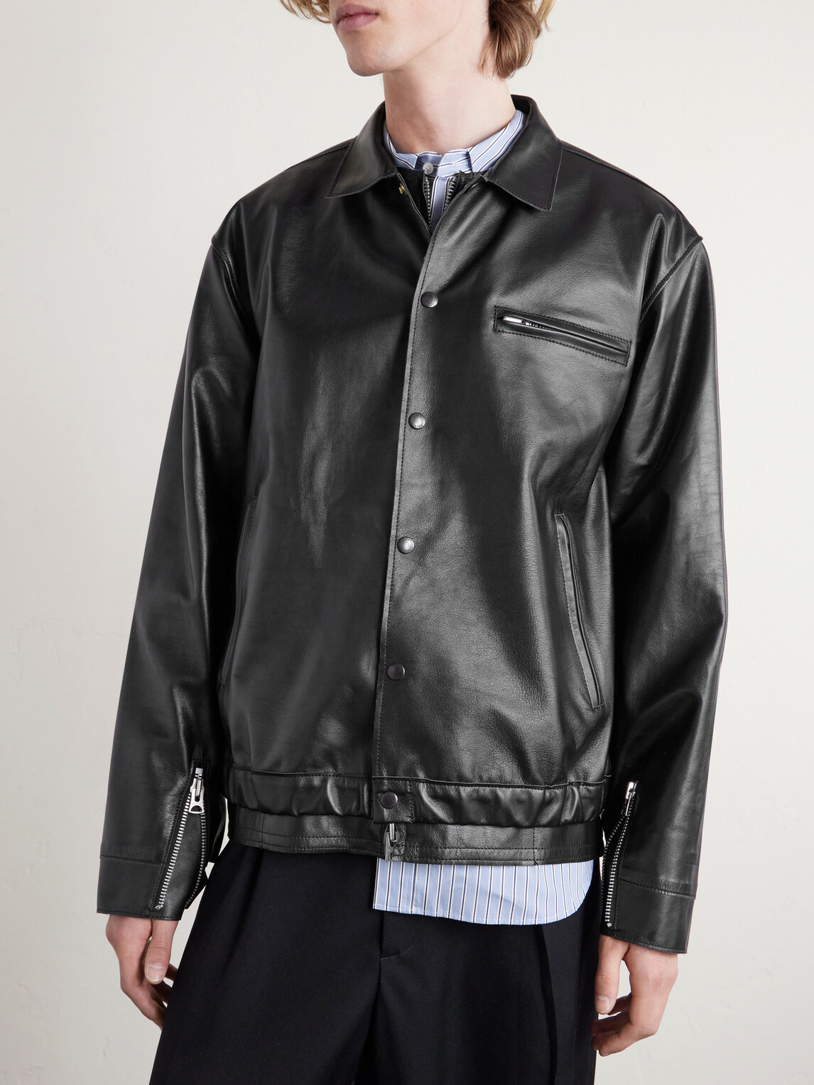 Sacai - Layered Leather Blouson Jacket - Black