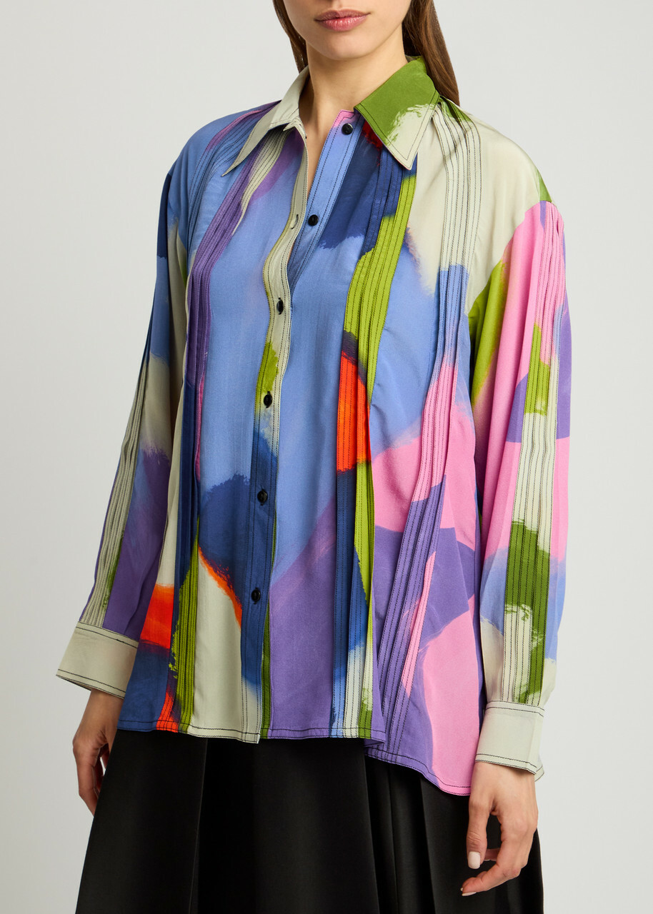 Lovebirds Fusion Printed Silk-chiffon Shirt Multicoloured