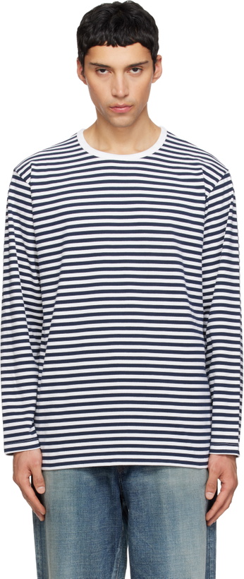 Photo: nanamica Navy & White COOLMAX Stripe Jersey L/S T-shirt