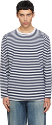 nanamica Navy & White COOLMAX Stripe Jersey L/S T-shirt