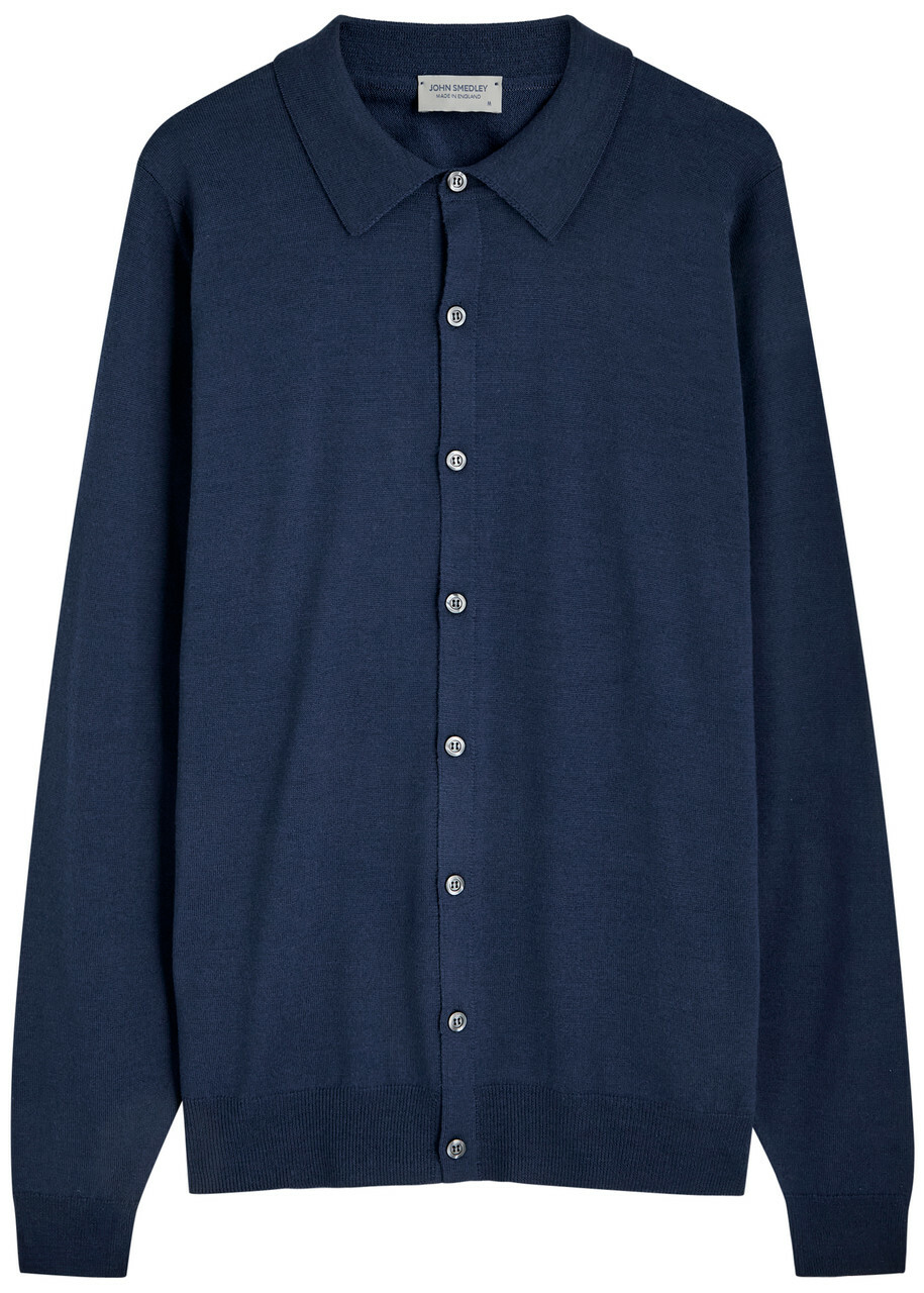 トップス JOHN SMEDLEY Wool Cardigan John Smedley Mens Cardigan Sweater, Sz Small, Navy Blue New
