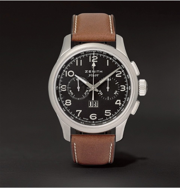 Photo: Zenith - Pilot 44mm Stainless Steel and Leather Watch - Black