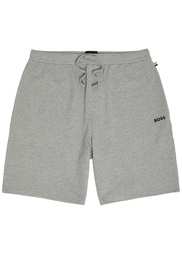 Photo: Boss Logo-embroidered Waffle Cotton-blend Shorts Grey