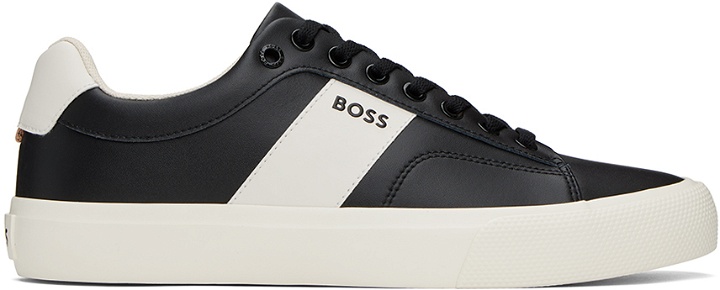 Photo: BOSS Black & Off-White Cupsole Contrast Band Sneakers