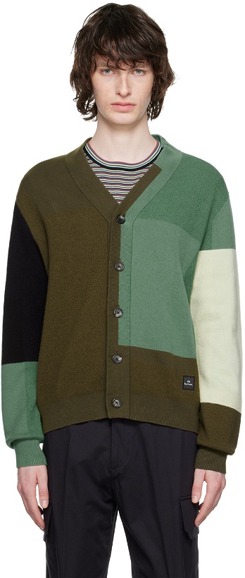 Photo: PS by Paul Smith Green Color Block Cardigan