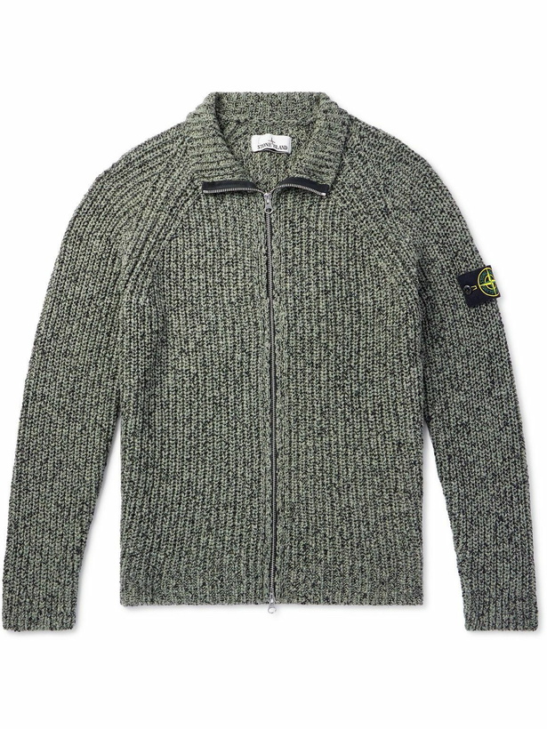 Photo: Stone Island - Slim-Fit Logo-Appliquéd Ribbed Cotton Zip-Up Cardigan - Green