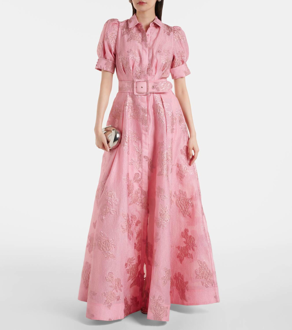 関税込【REBECCA VALLANCE】Benette belted brocade shirt dress Benette belted brocade shirt dress in blue - Rebecca