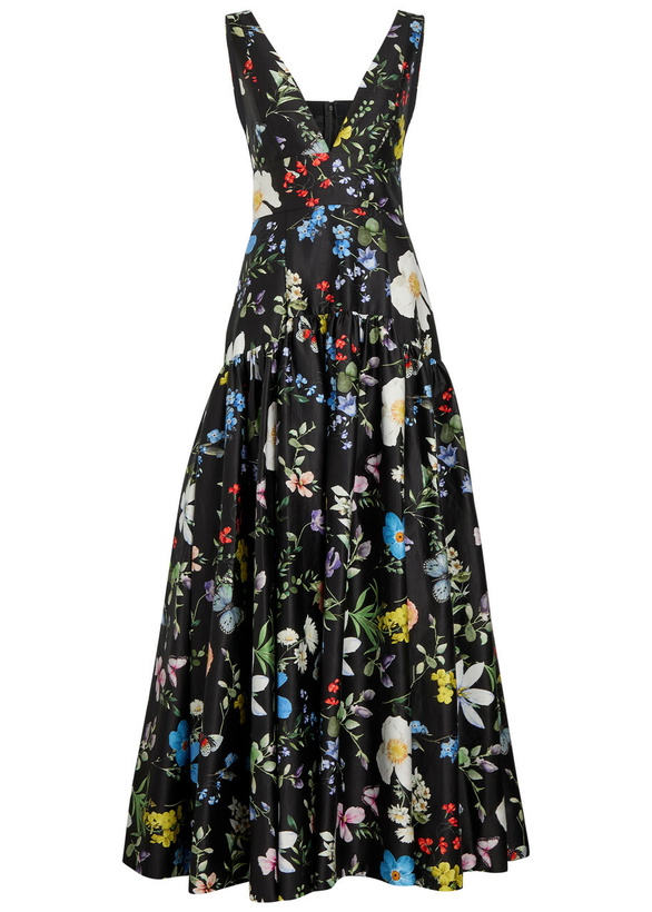 Photo: Alice + Olivia Lila Floral Print Tiered Stretch-cotton Gown Multicoloured