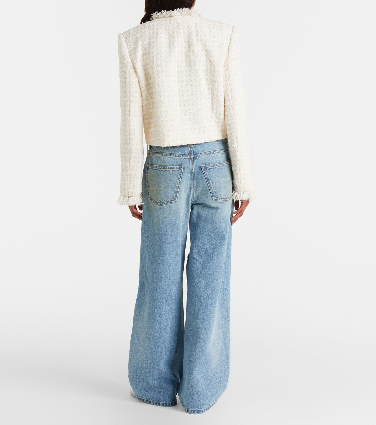 Area Distressed embellished wide-leg jeans