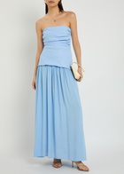 Faithfull The Brand Hedy Draped Linen and Jersey Maxi Dress Light Blue