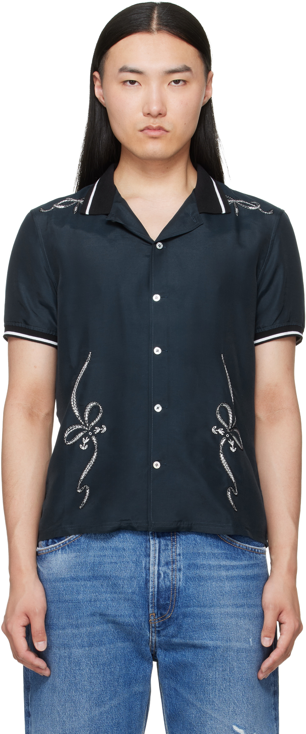 Acne Studios Navy Embroidered Button-Up Shirt